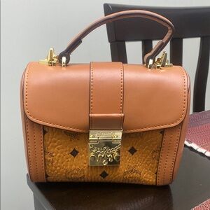 MCM Cognac Mini Bag with Gold Accents
